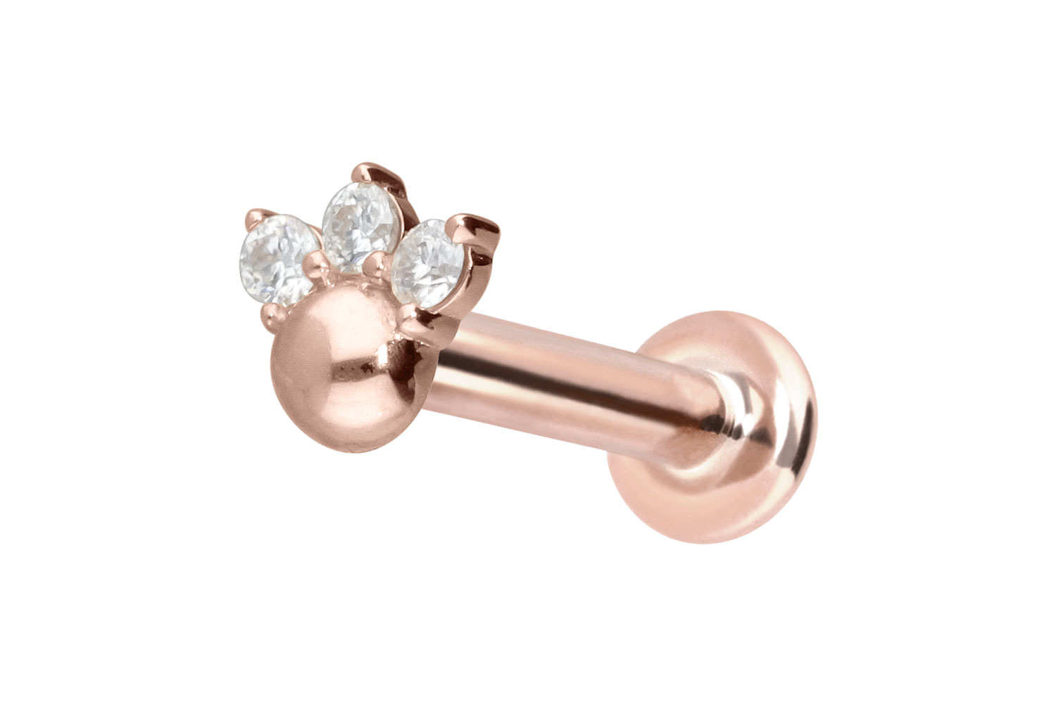 14 Karat Gold Labret Piercing mit Push Fit 3 MOISSANITE + KUGEL